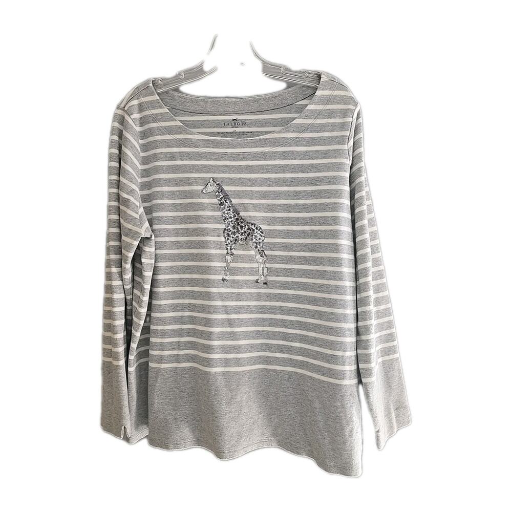 Talbots‎ Gray White Striped Giraffe Sequin Long Sleeve Top Womans Plus Size 2X